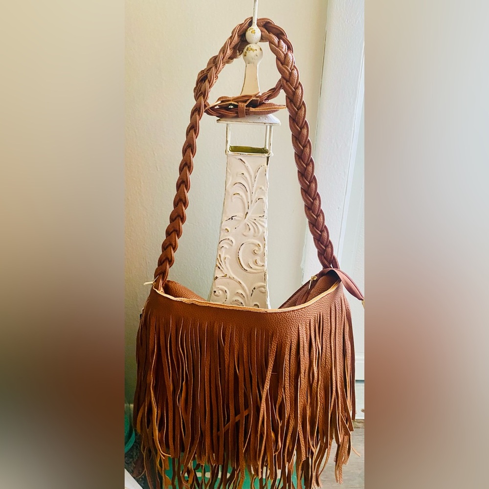 Brown Fringe Faux Leather Shoulder Bag